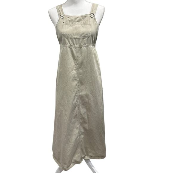Sag Harbor Vintage 90s Khaki Overall Midi Teacher Dress Jumper Pinafore Cottage - Picture 2 of 10